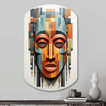 African Tribal Mask Kente I - Asymmetric Metal Wall Art